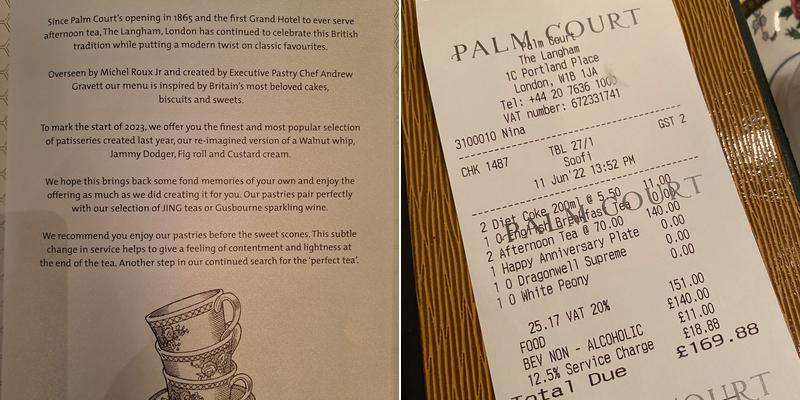 Palm Court at The Langham Menu
