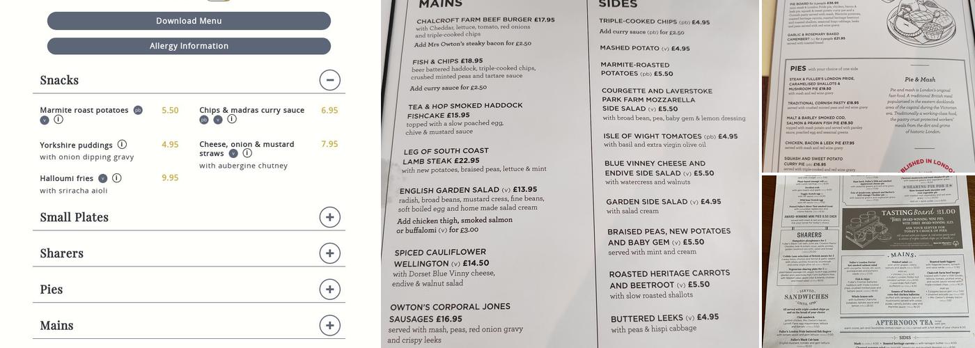 The Admiralty, Trafalgar Square Menu