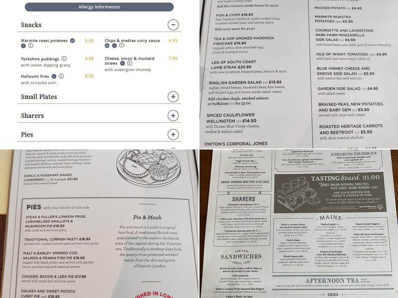 The Admiralty, Trafalgar Square Menu