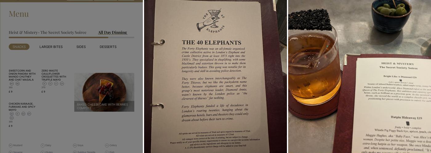 The 40 Elephants Menu