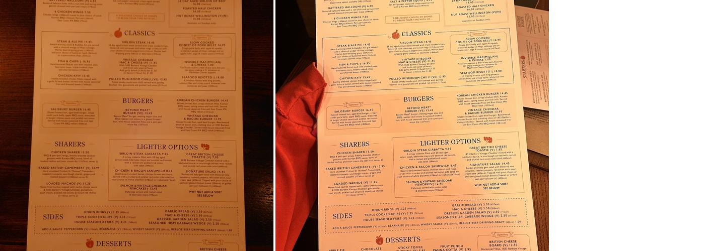 The Salisbury Pub Menu