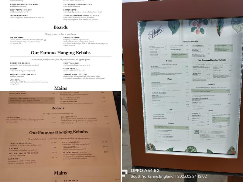 The Botanist Bar & Restaurant Barnsley Menu