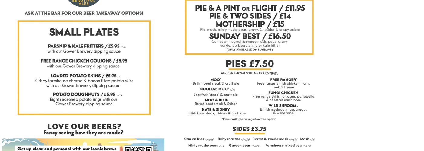 Gower Brewery Menu
