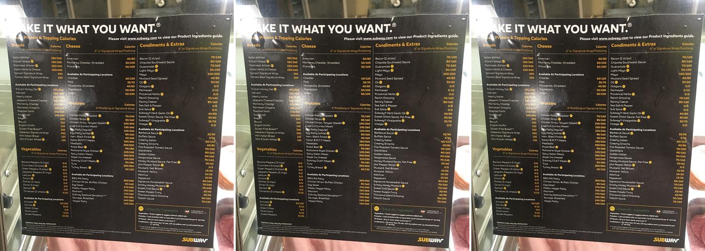 Subway Menu