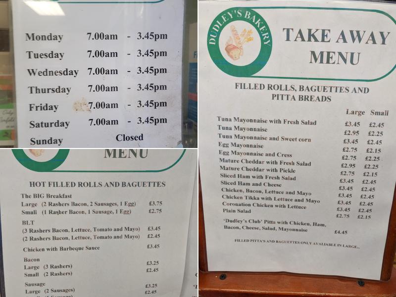 Dudley's Bakery Menu