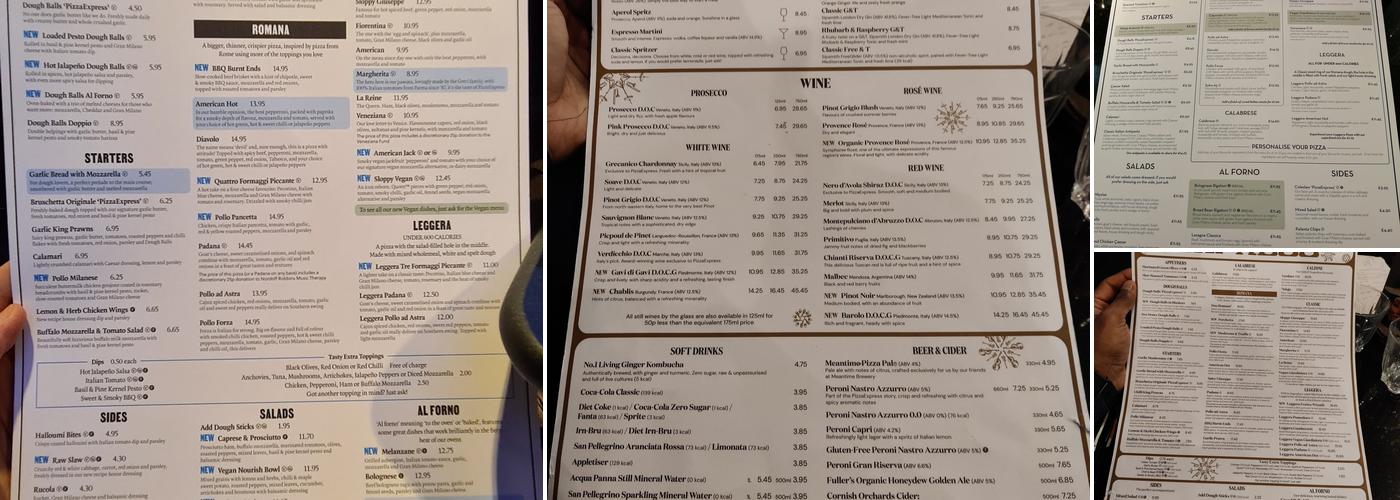 Pizza Express Menu