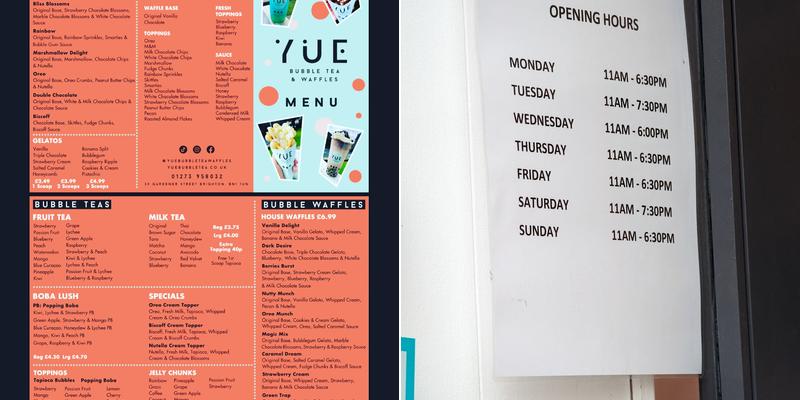 Yue bubble tea & waffles Menu