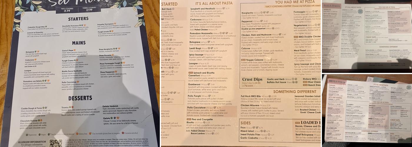 Bella Italia - Edinburgh Northbridge Menu