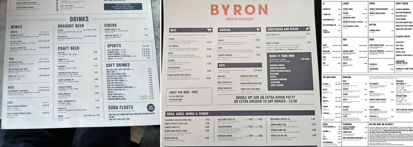 Byron - Royal Mile Menu