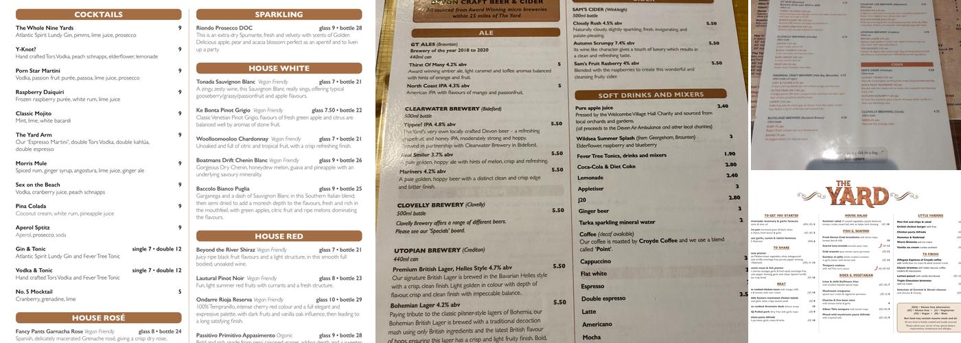 The Yard Appledore Menu