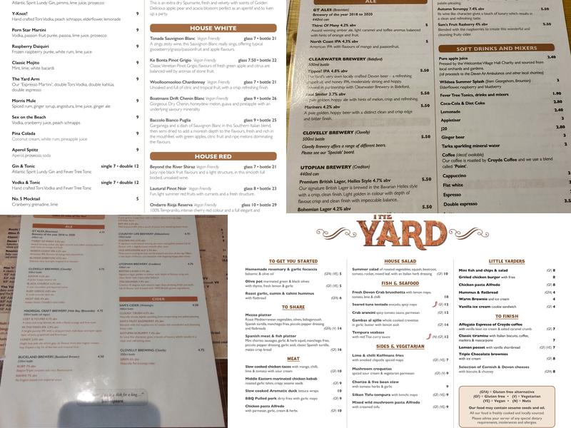 The Yard Appledore Menu