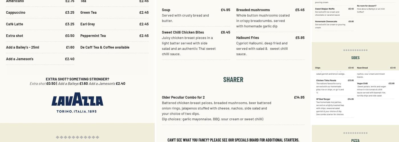 The Olde Peculiar Menu