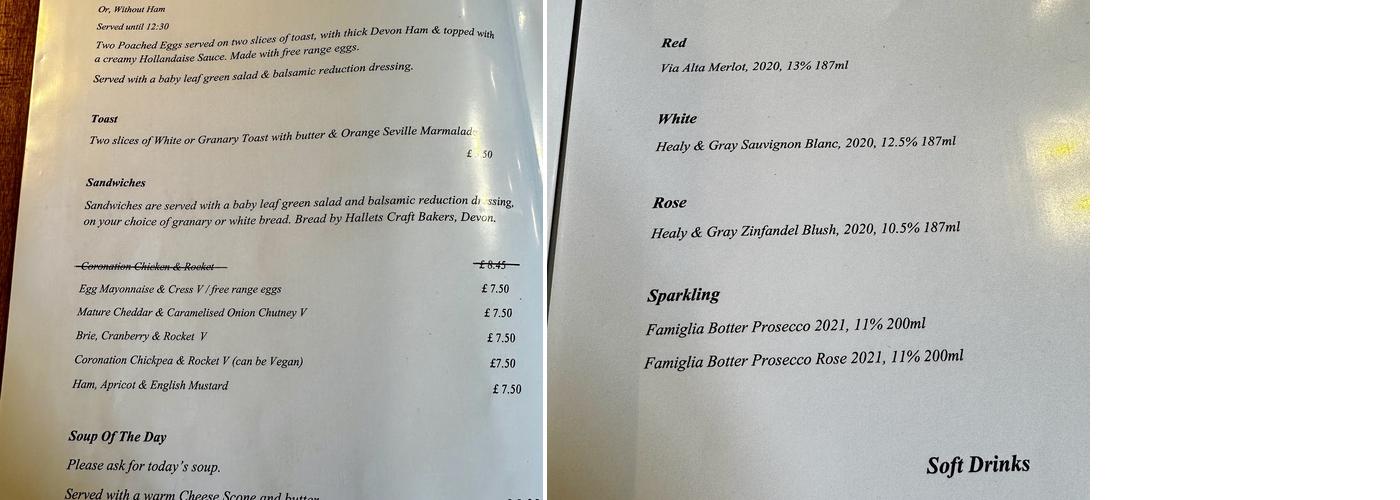 Taylor's Tea Room Menu