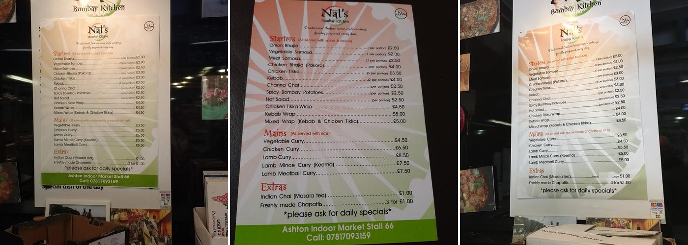 Nat's Bombay Kitchen Menu