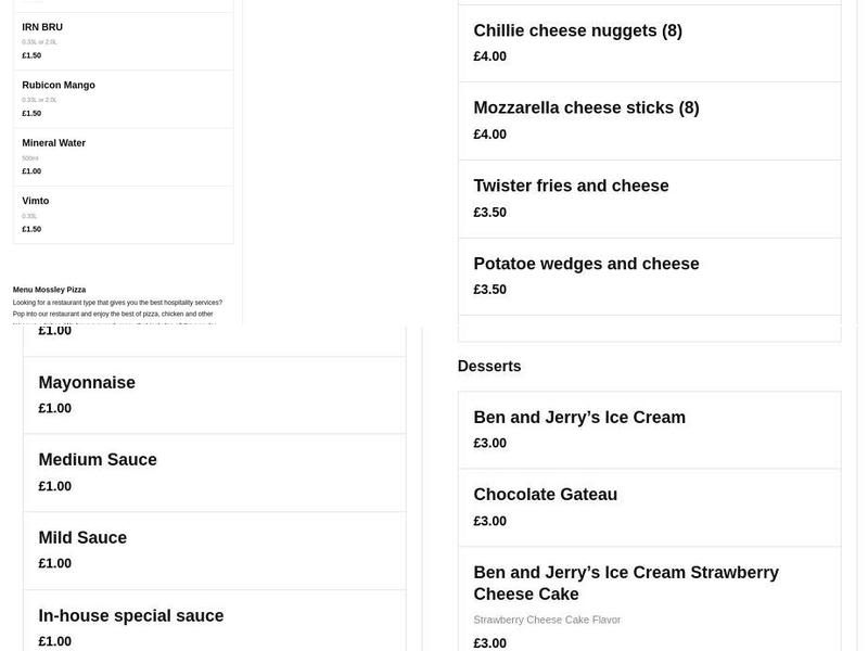 Mossley pizza Menu