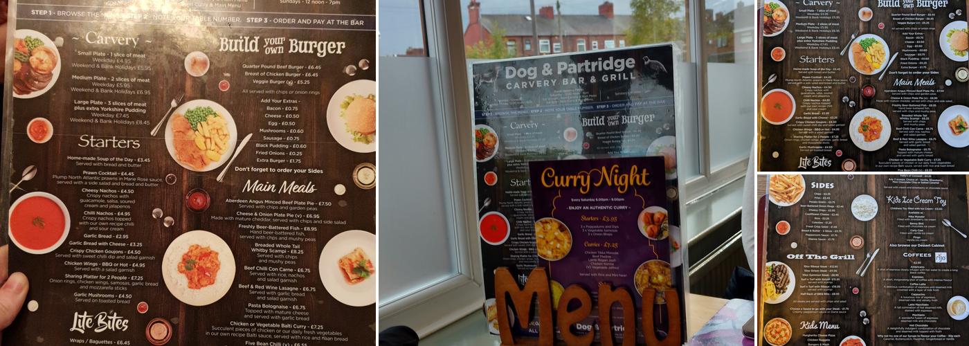 Dog and Partridge Menu