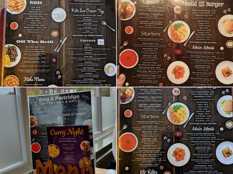 Dog and Partridge Menu