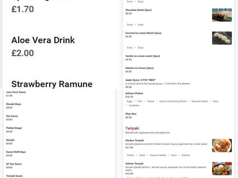 Zumuku Sushi Worsley Menu