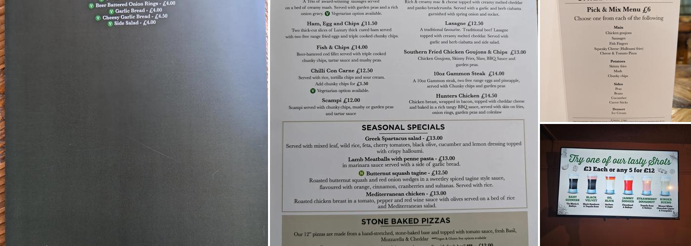 The White Horse Menu