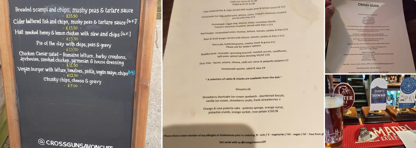Cross Guns Avoncliff Menu