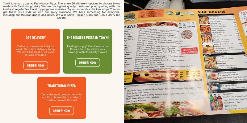 Farmhouse Pizza Menu