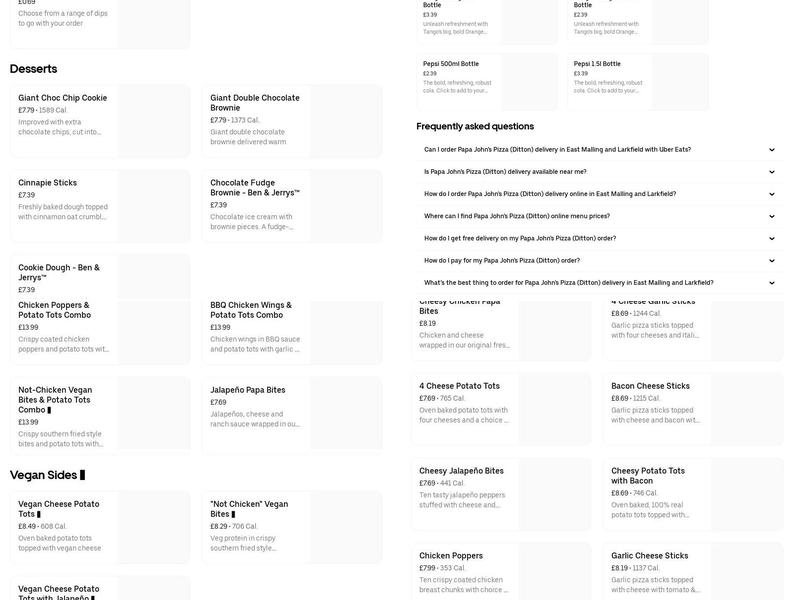 Papa Johns Pizza Menu