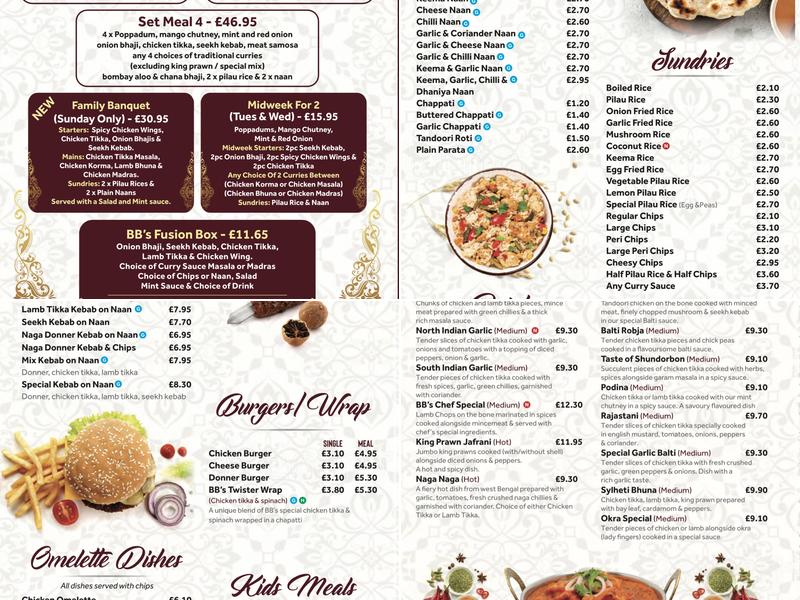 Bacup Balti Menu