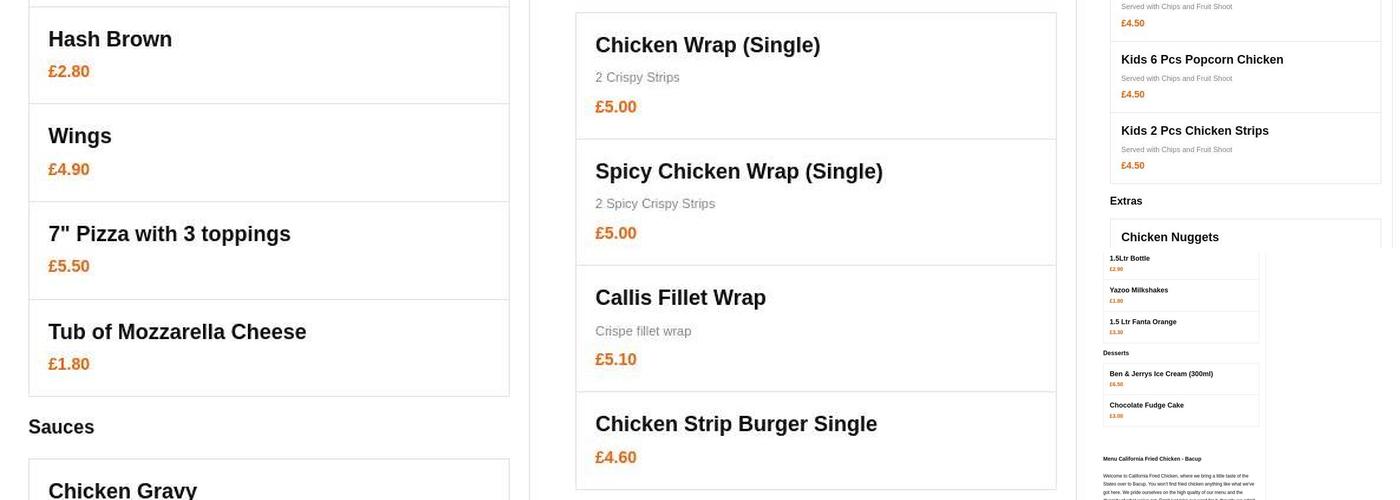 California Fried Chicken Menu