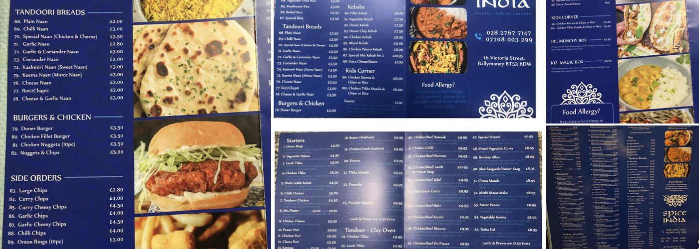 Spice India Menu