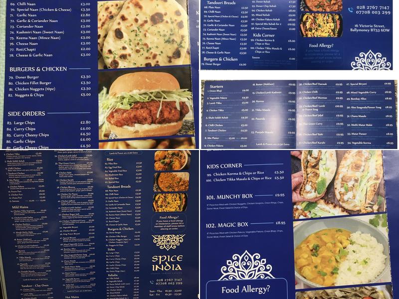 Spice India Menu