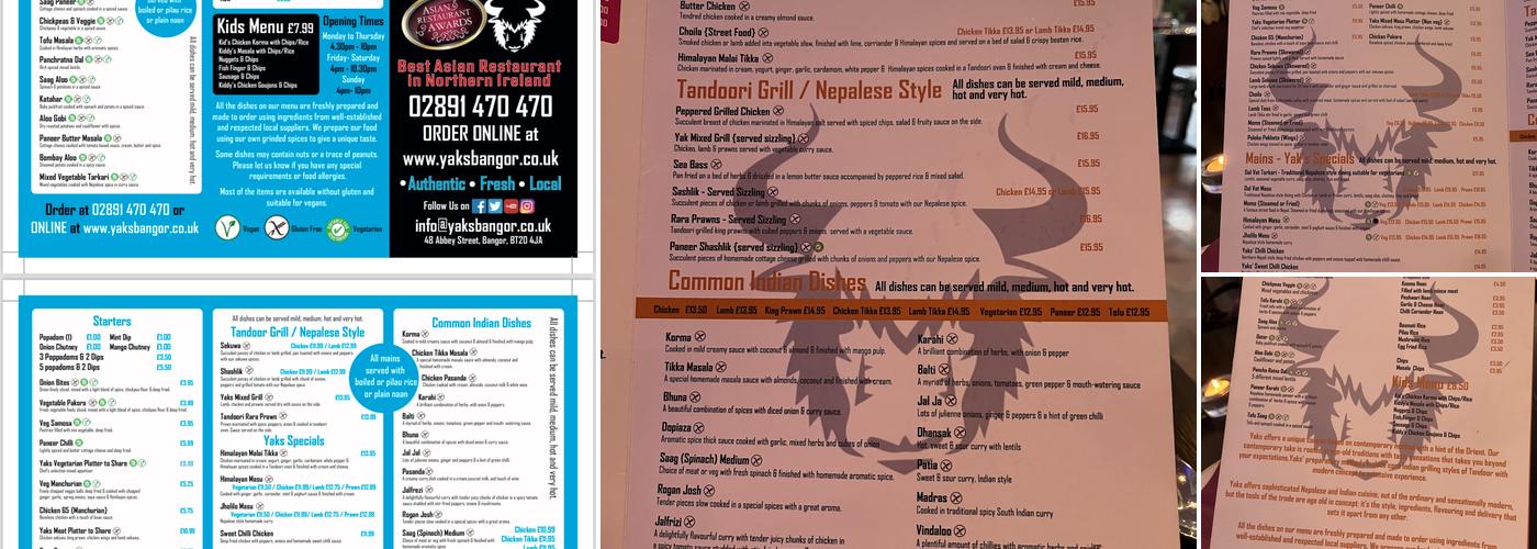 Yaks Menu