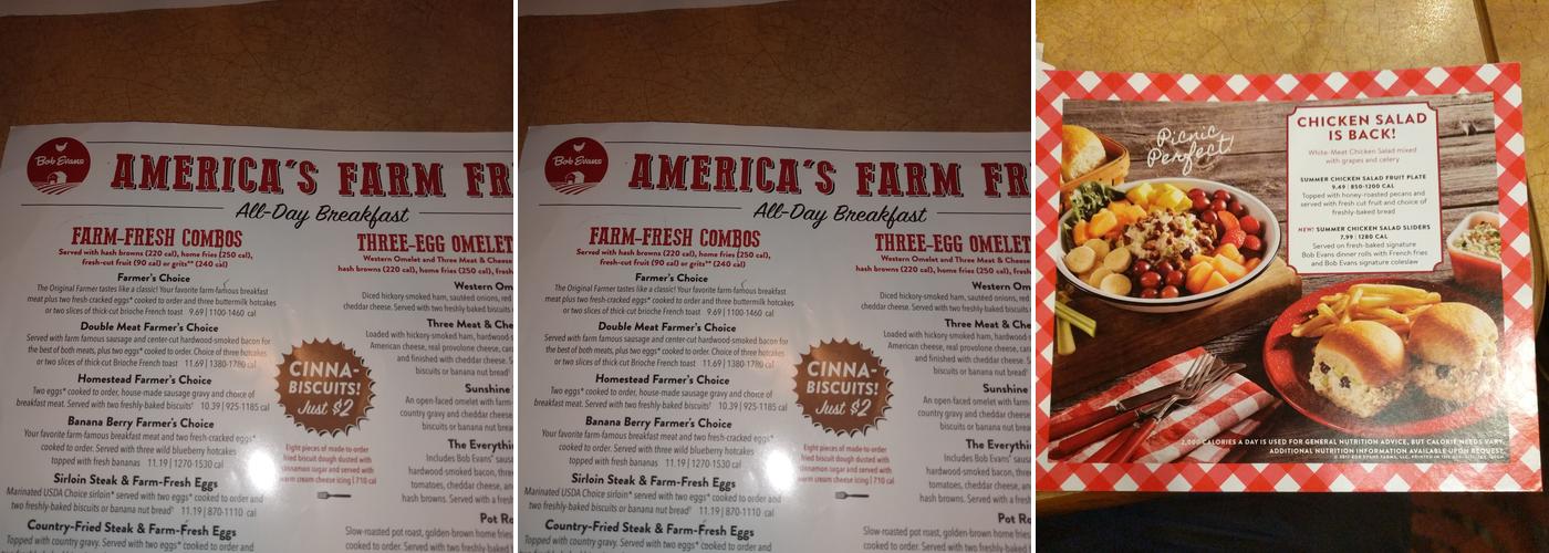 Bob Evans Menu