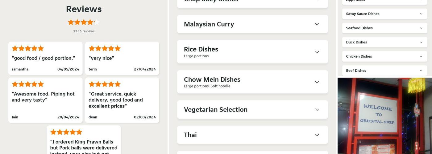 Oriental Chef Menu