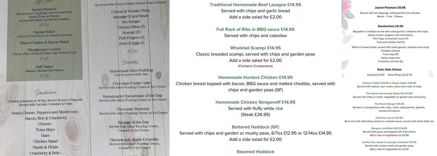 Haven Inn Menu