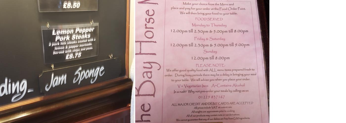 The Bay Horse Menu