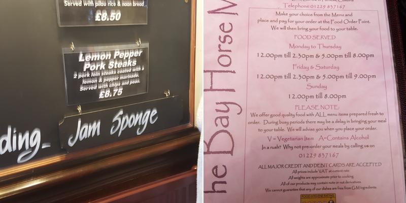 The Bay Horse Menu