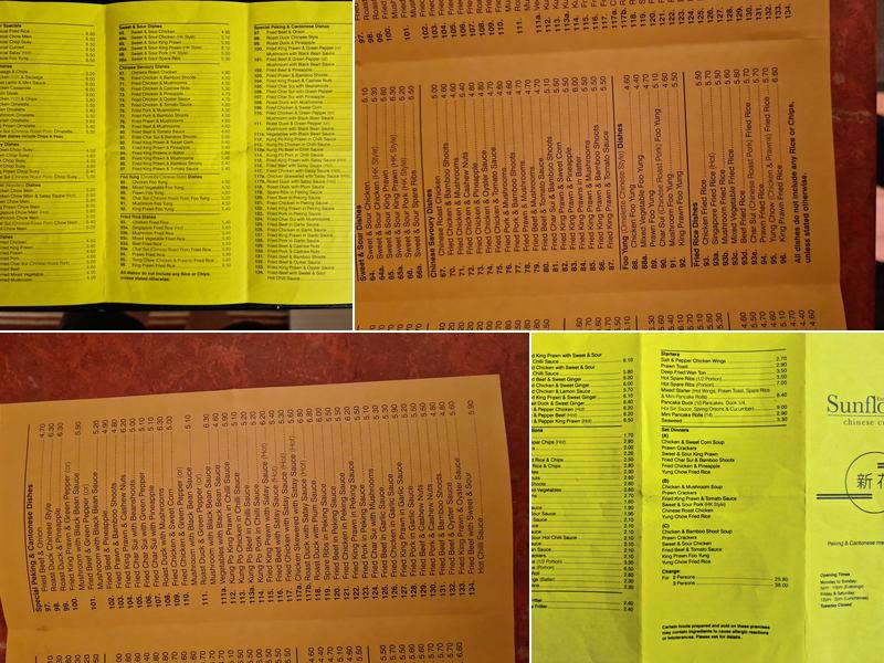 Sunflower Take Away Menu