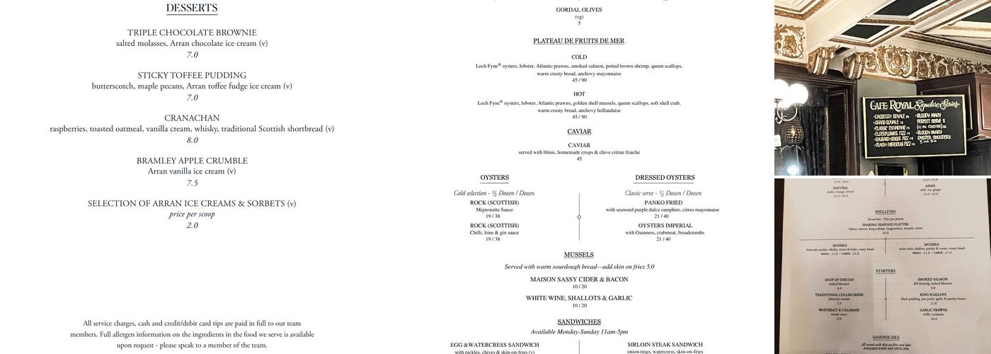 Cafe Royal Menu