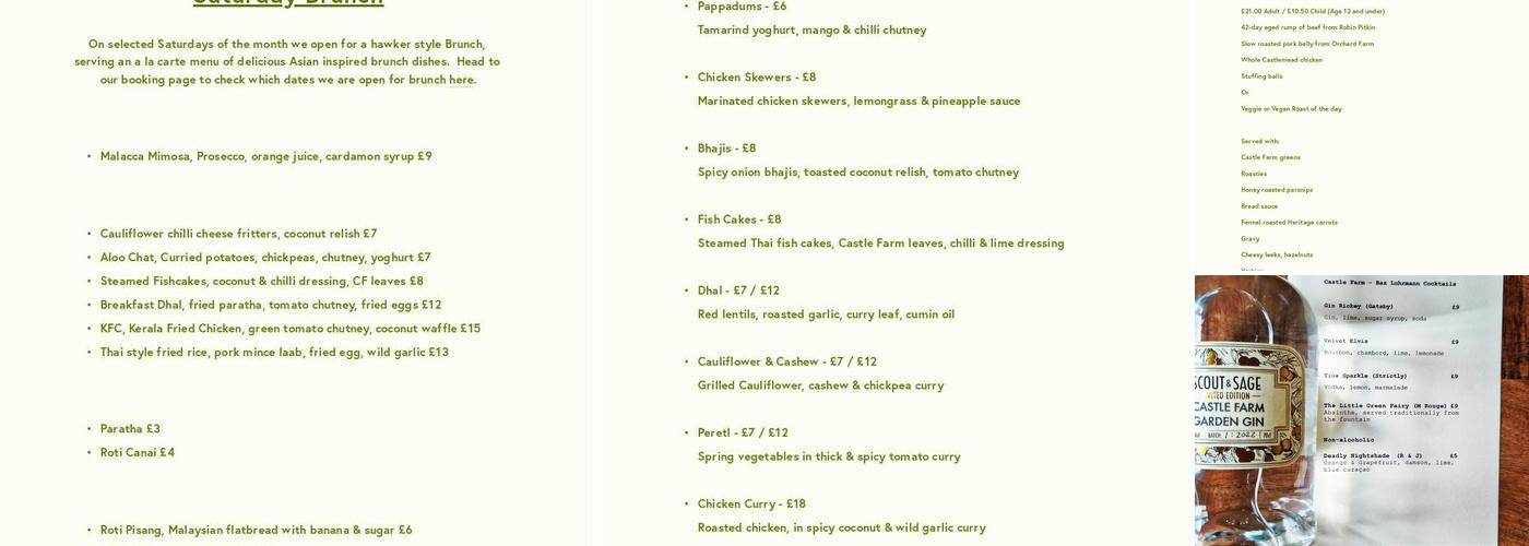 Castle Farm, Midford Menu