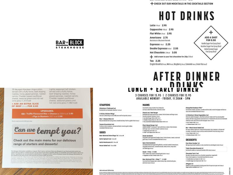 Bar + Block Steakhouse Bath Menu