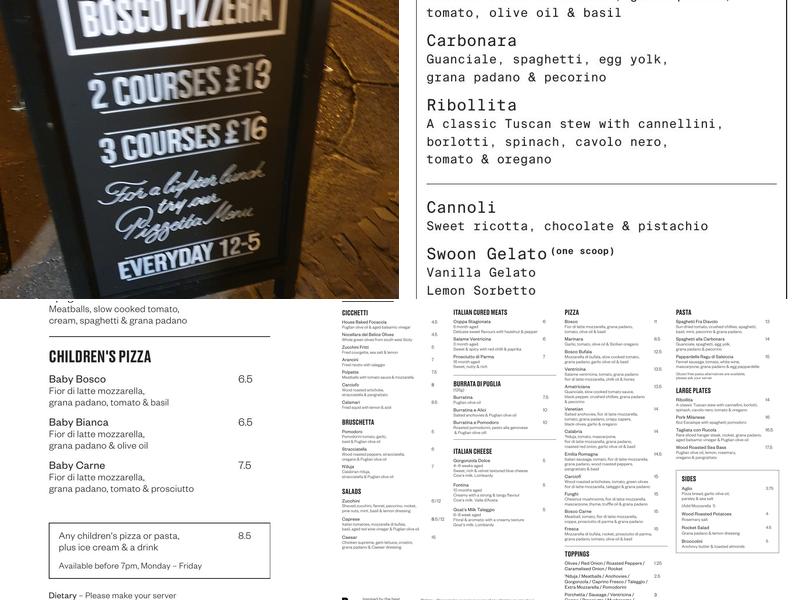 Bosco Pizzeria Menu