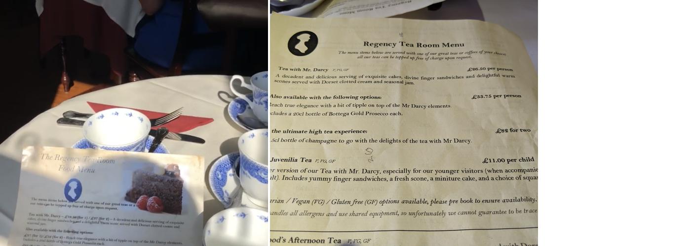 Regency Tea Room Menu