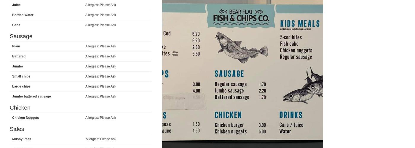Bear Flat Fish and Chips Menu