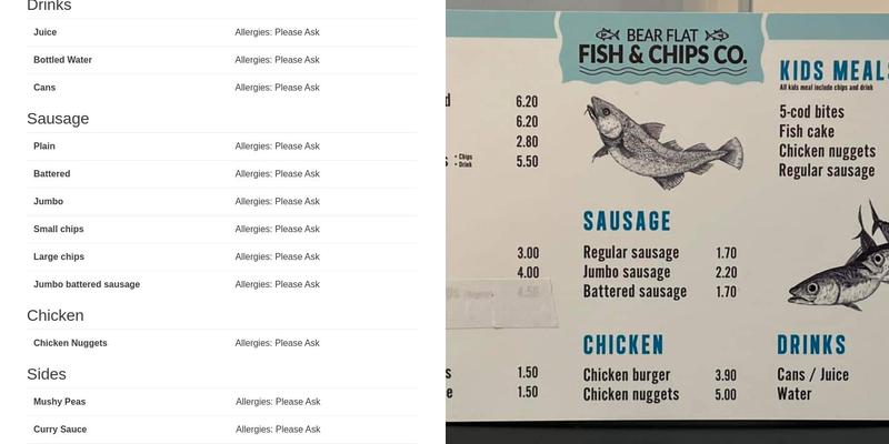 Bear Flat Fish and Chips Menu