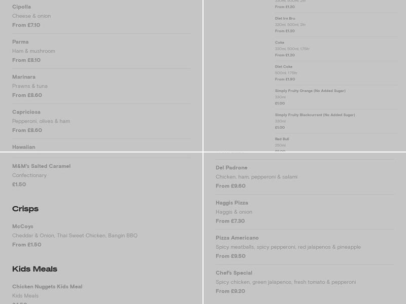 Tony's Whitburn Menu