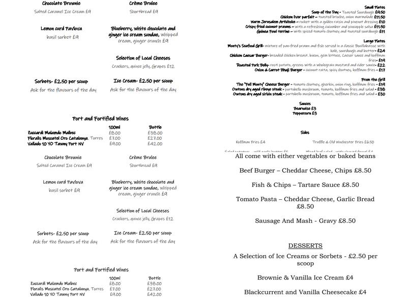Monty's Inn Menu