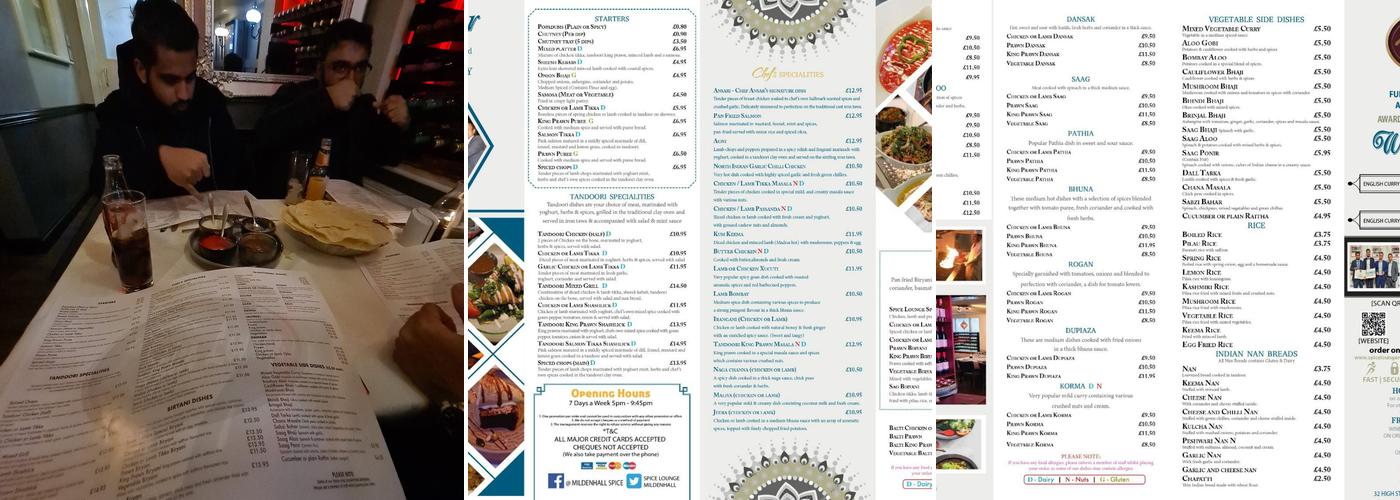 Spice Lounge Restaurant Menu