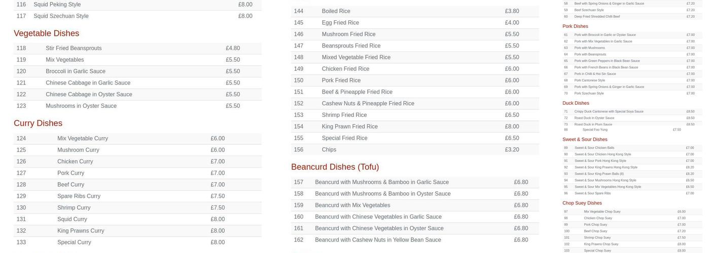 Wongs Chinese Restaurant Menu