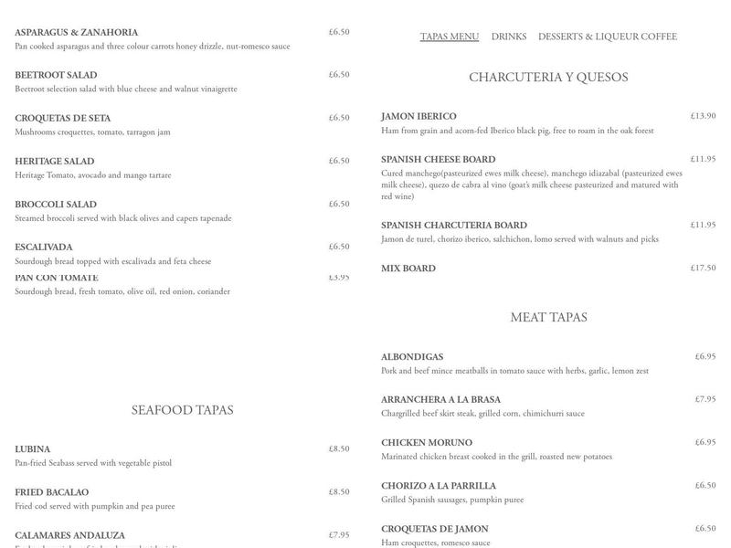 Tapeo Cafe & Tapas Menu