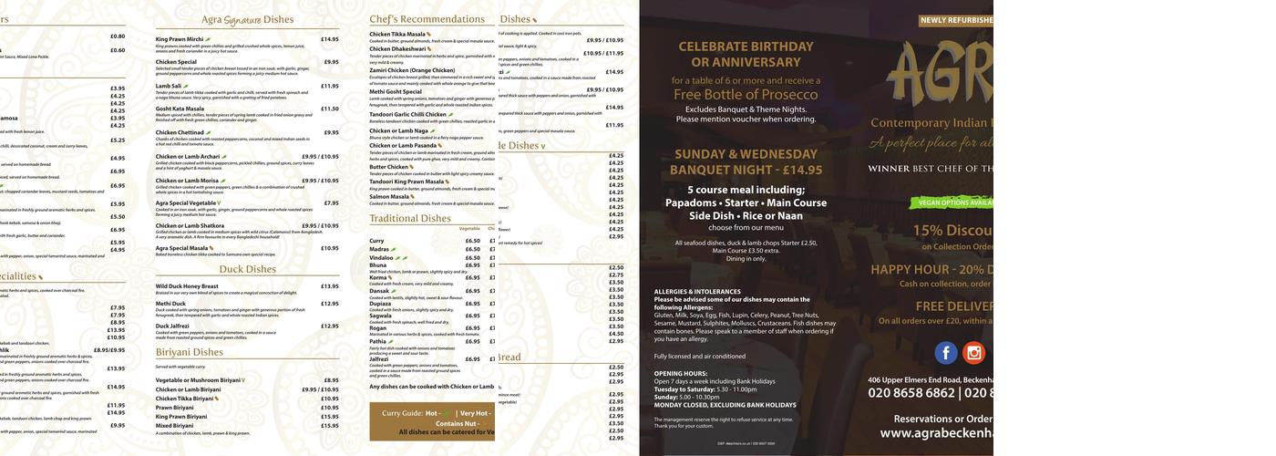 Agra Beckenham Menu